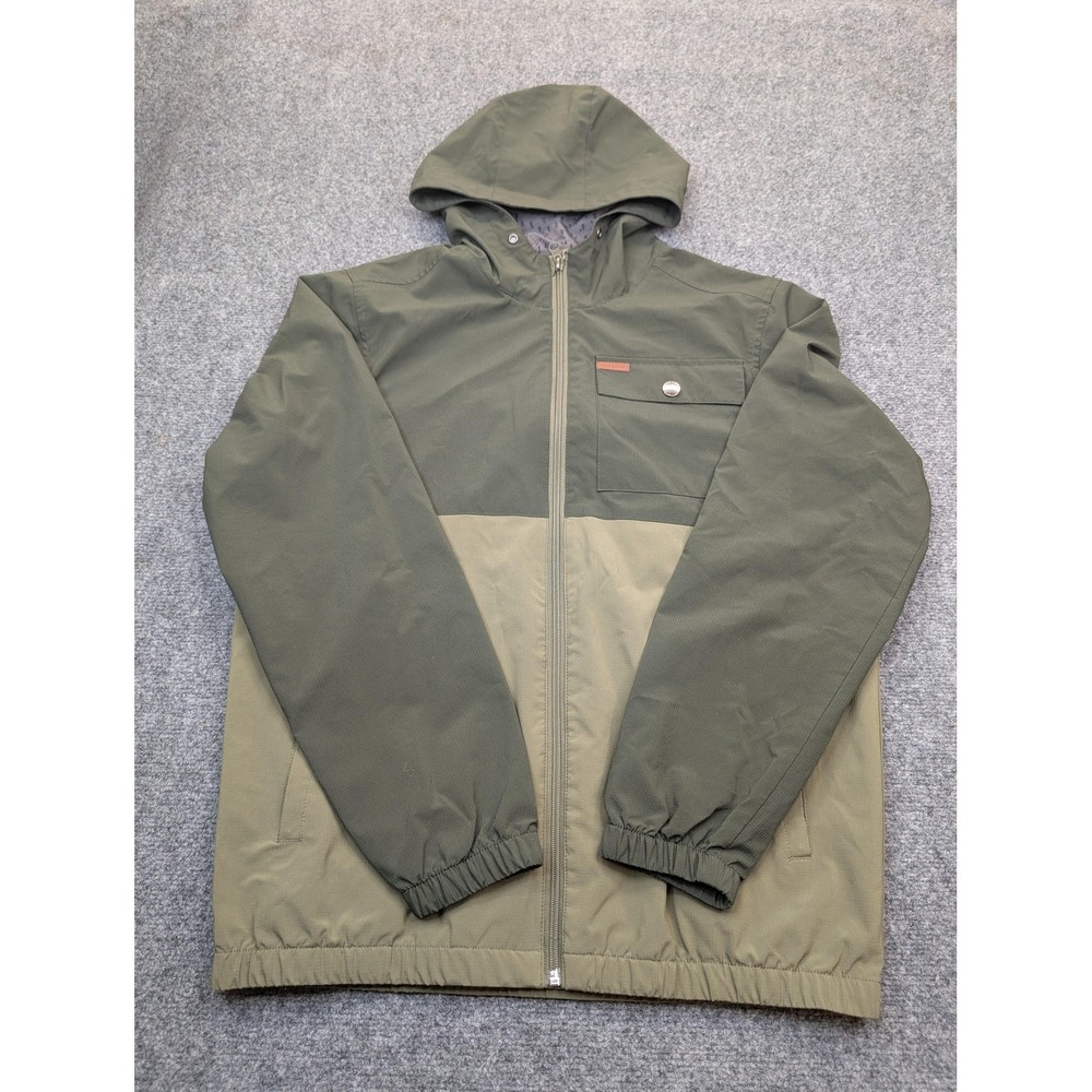 Voyager Jacket Mens Medium Green Colorblock Hooded Zip Pockets Windbreaker Lined